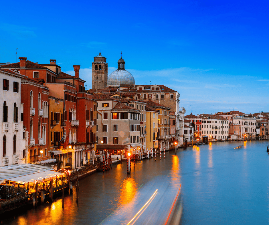 Dinner at a canal-side restaurant